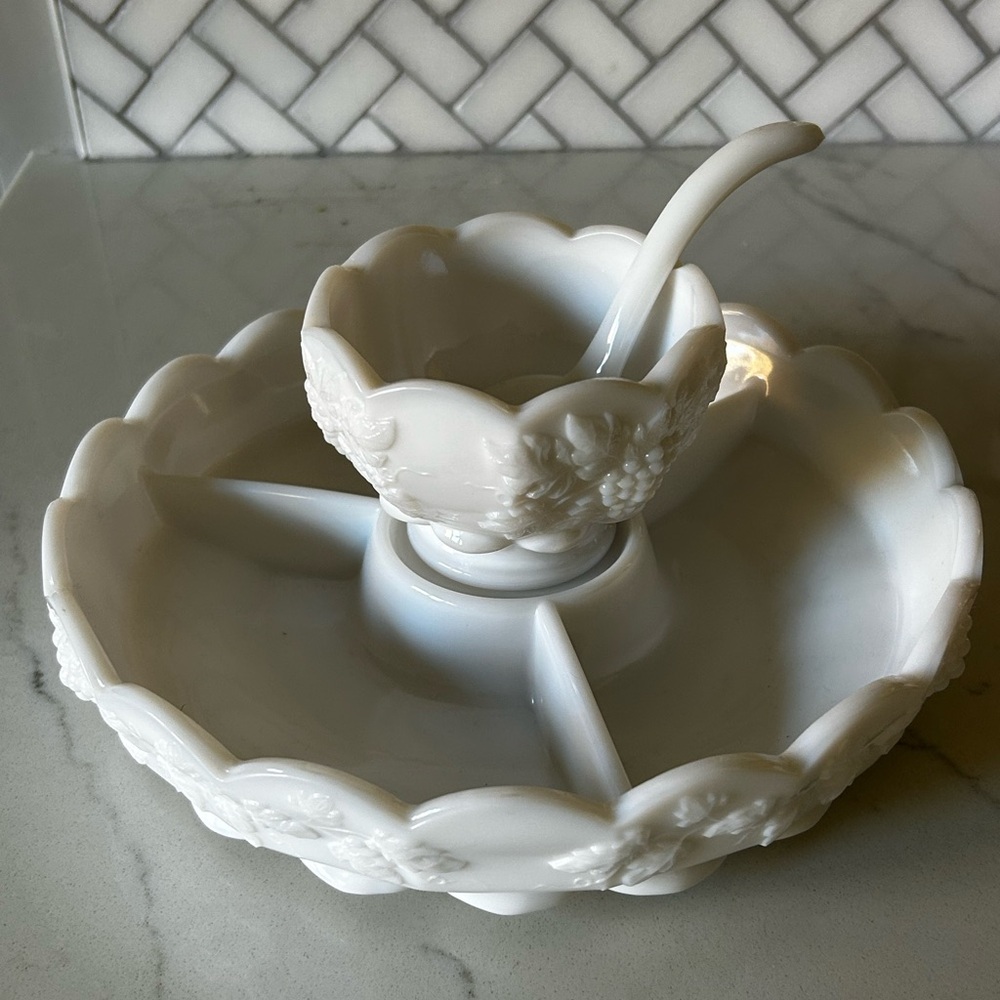 Anchor Hocking White Milk Glass Divided Serving Set